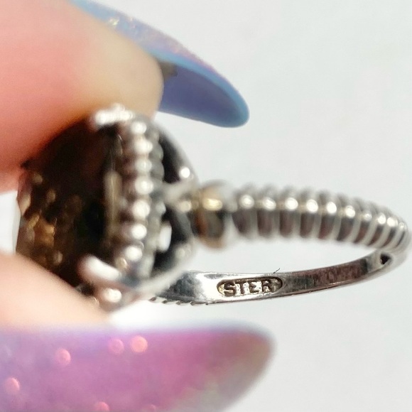14K EMA Signed Smoky Topaz Quartz & Sterling Ring Size 7 LIKE NEW - Picture 4 of 16